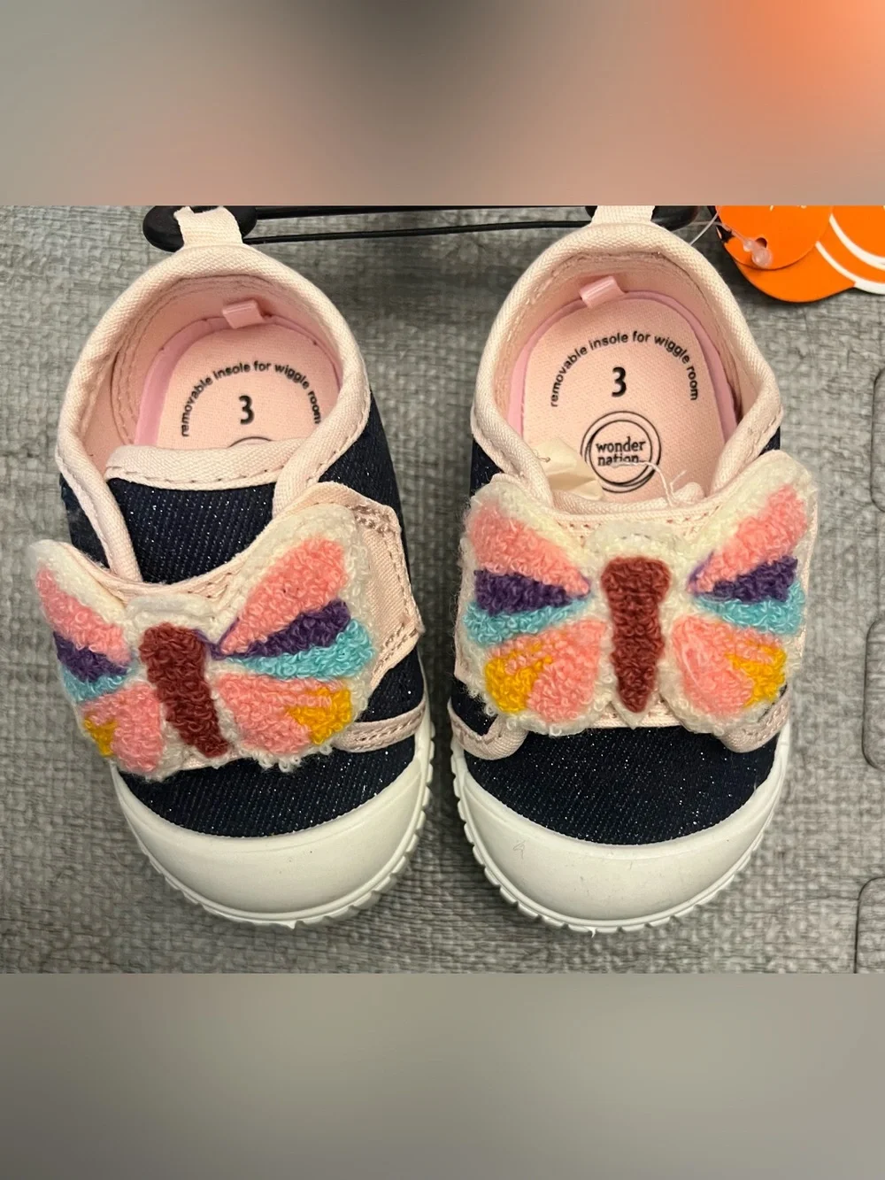 Wonder Nation Unisex Baby & Toddler Casual Sneakers Size 3 Navy/Pink Butterfly